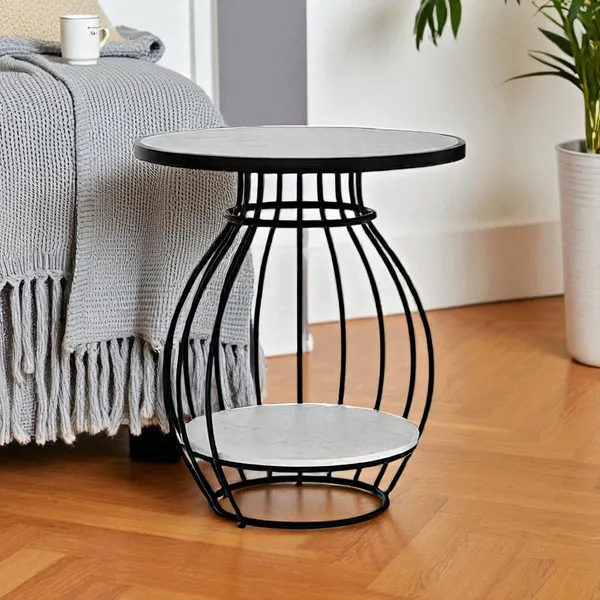 Mdf_And_Iron_Black_White_Round_Accent_End_Table