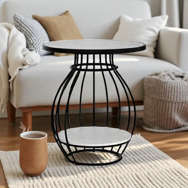 Mdf_And_Iron_Black_White_Round_Accent_End_Table