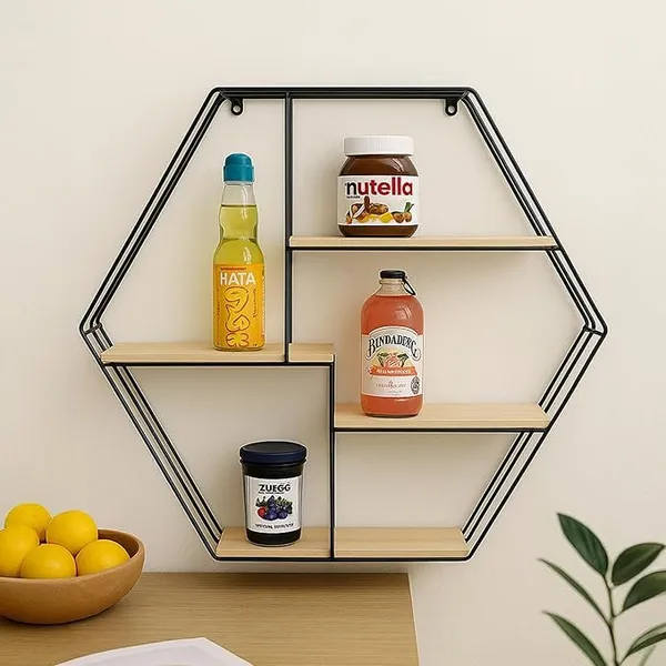 Wood_And_Iron_Industrial_Black_Hexagon_Wall_Shelf