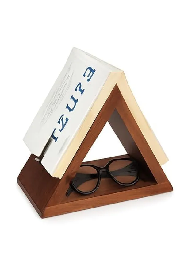 Mango_Wood_Walnut_Finish_Triangle_Book_Stand_With_Eyeglass_Holder