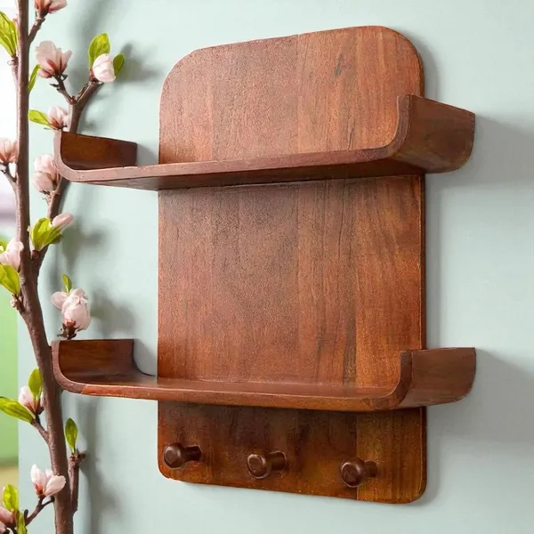 Wood_Walnut_Finish_Floating_Wall_Shelf_With_Hooks