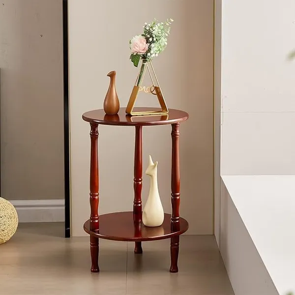 Mango_Wood_And_Mdf_Modern_Round_Bedside_Table_With_Shelf