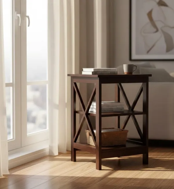 Wood_Dark_Brown_X_Frame_Three_Tier_End_Table