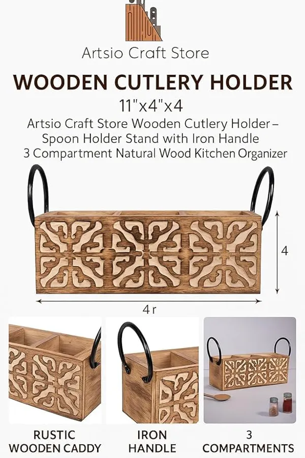 Wood_And_Iron_Rustic_Hand-Carved_Floral_Cutlery_Holder