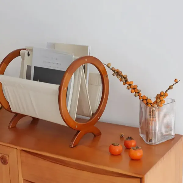Wood_Fabric_Brown_Round_Book_Stand_With_Storage_Rack