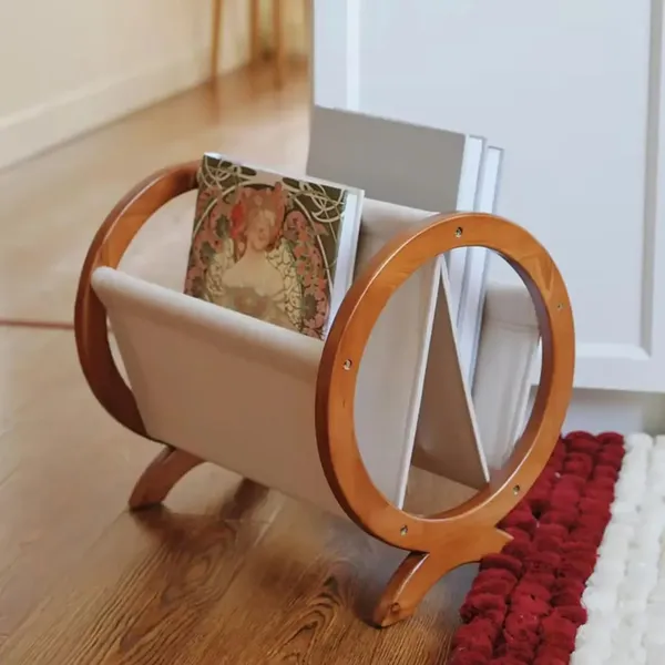 Wood_Fabric_Brown_Round_Book_Stand_With_Storage_Rack