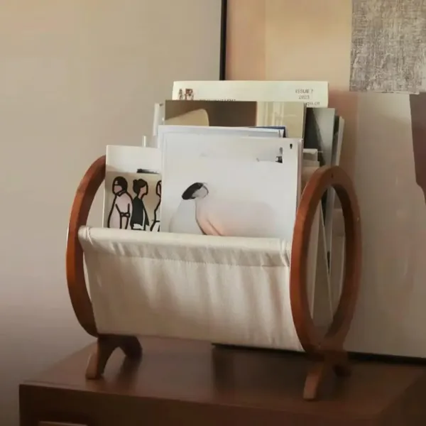 Wood_Fabric_Brown_Round_Book_Stand_With_Storage_Rack