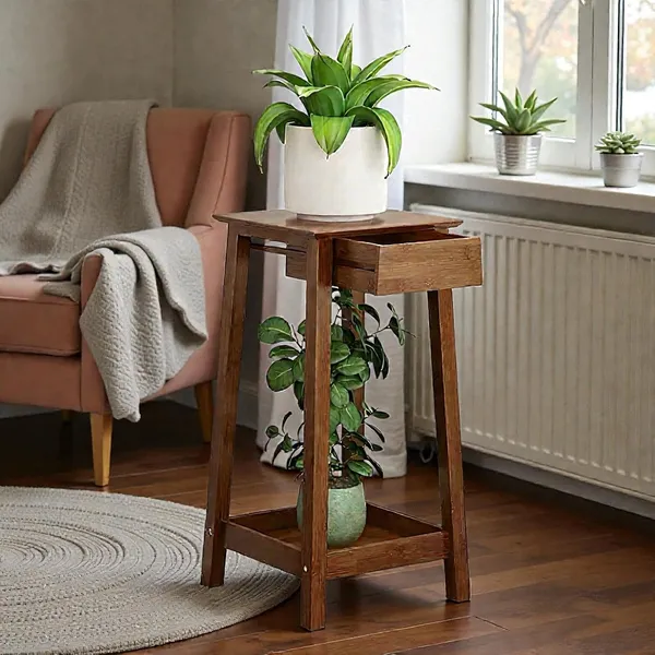 Wood_Brown_Modern_Storage_Stool_With_Drawer_And_Shelf