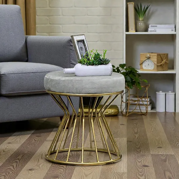 Velvet_Modern_Round_Gray_Ottoman_With_Metal_Base