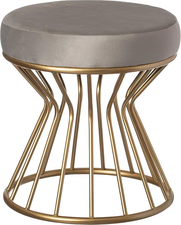 Velvet_Modern_Round_Gray_Ottoman_With_Metal_Base