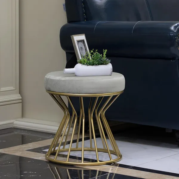 Velvet_Modern_Round_Gray_Ottoman_With_Metal_Base