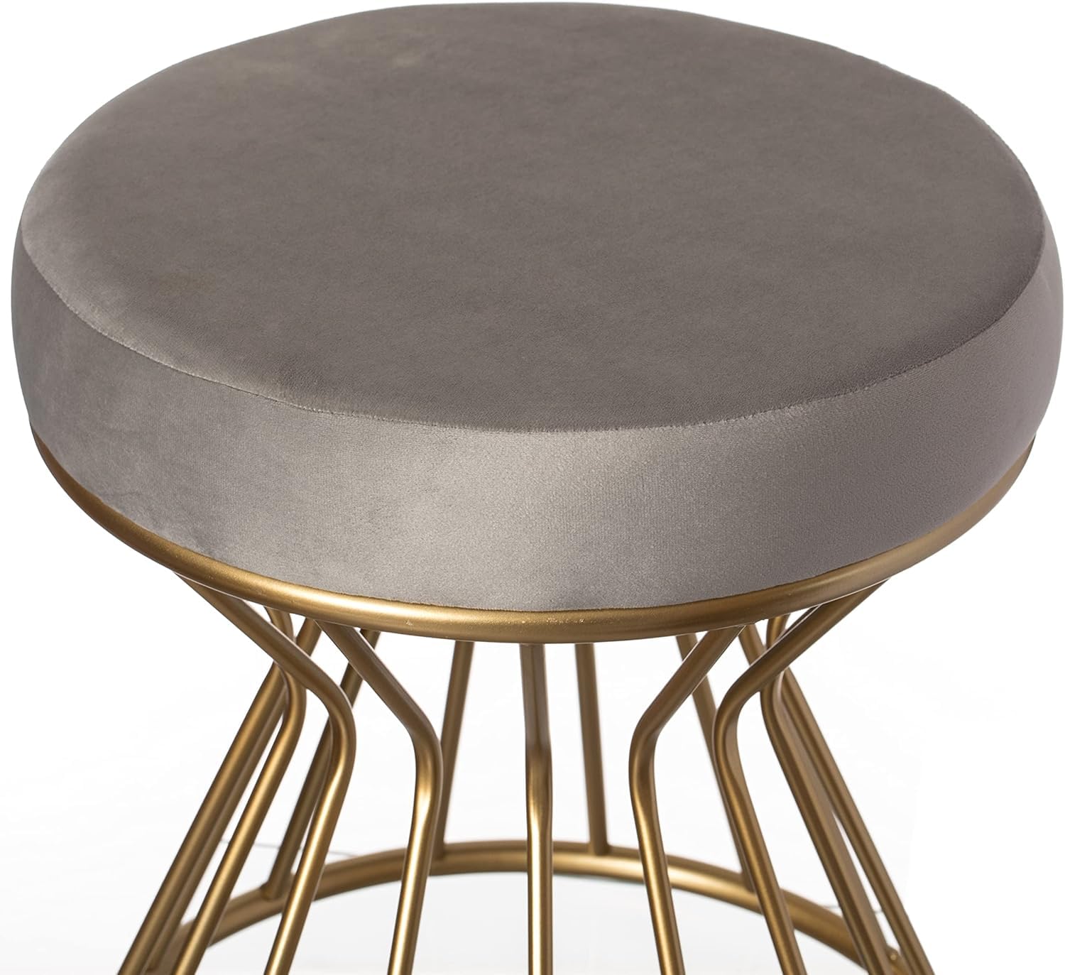 Velvet_Modern_Round_Gray_Ottoman_With_Metal_Base