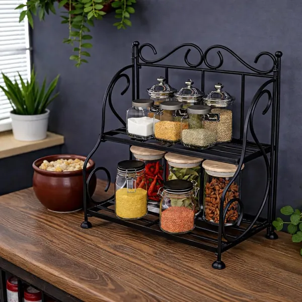 Iron_Modern_Black_Two_Tier_Spice_Rack
