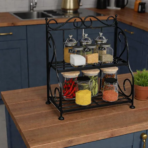 Iron_Modern_Black_Two_Tier_Spice_Rack