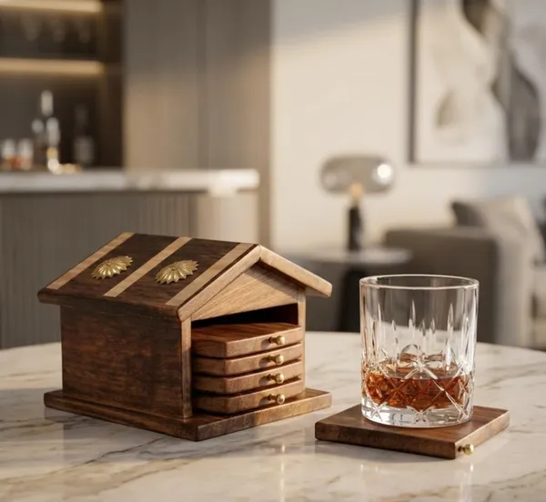 Sheesham_Wood_House_Shaped_Holder_Tea_Coaster_Set