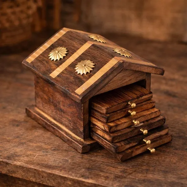 Sheesham_Wood_House_Shaped_Holder_Tea_Coaster_Set