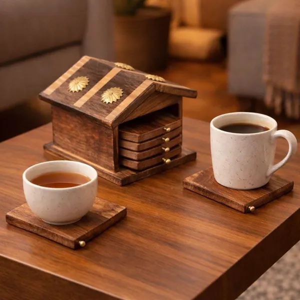 Sheesham_Wood_House_Shaped_Holder_Tea_Coaster_Set
