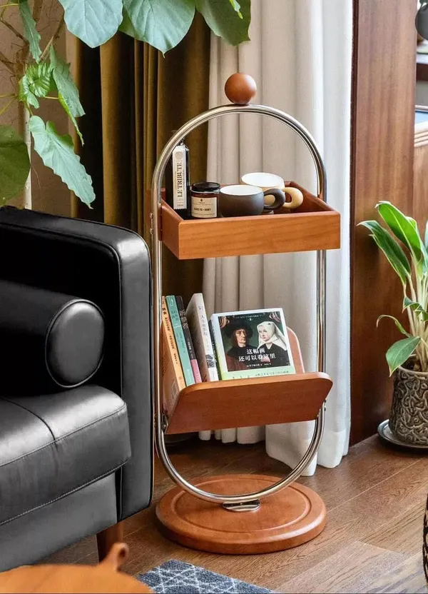 Metal_And_Wood_Brown_Side_Table_With_Magazine_Rack