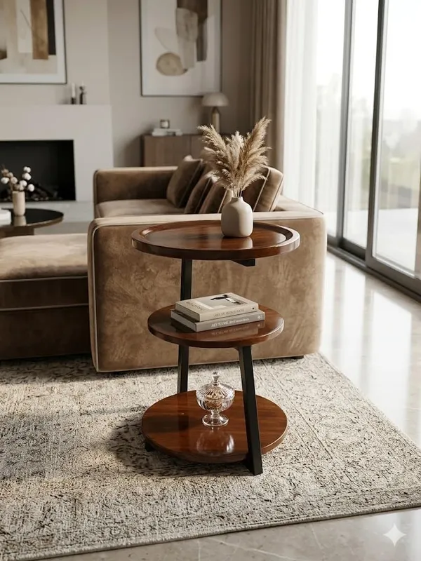 Mango_Wood_Iron_Modern_Round_Bedside_Table