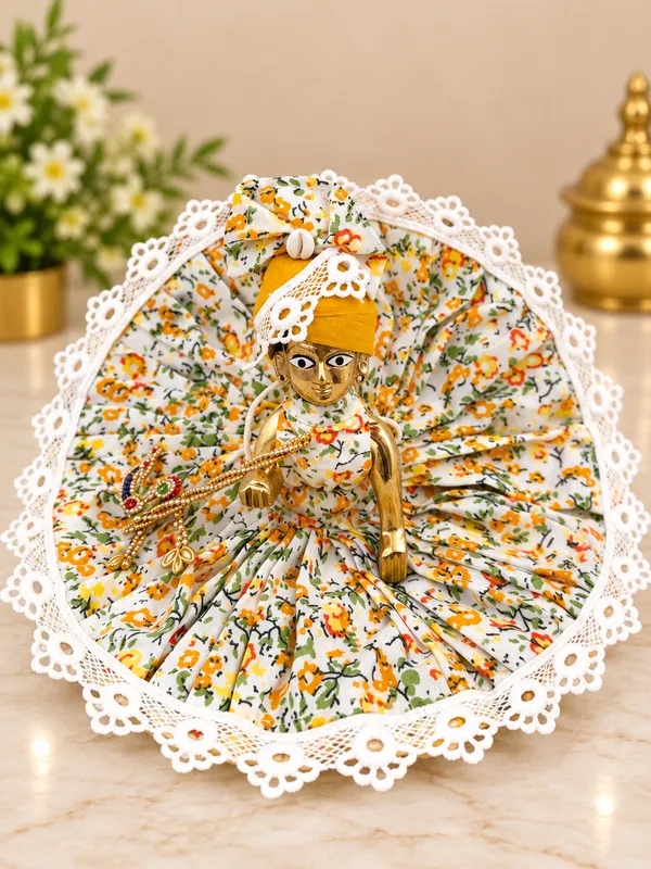 Floral_yellow_and_green_jaipuri_leheriya_poshak_for_your_madhav_pack_of_2