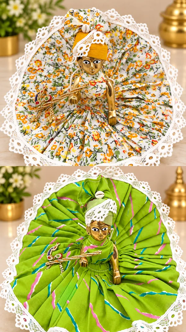 Floral_yellow_and_green_jaipuri_leheriya_poshak_for_your_madhav_pack_of_2