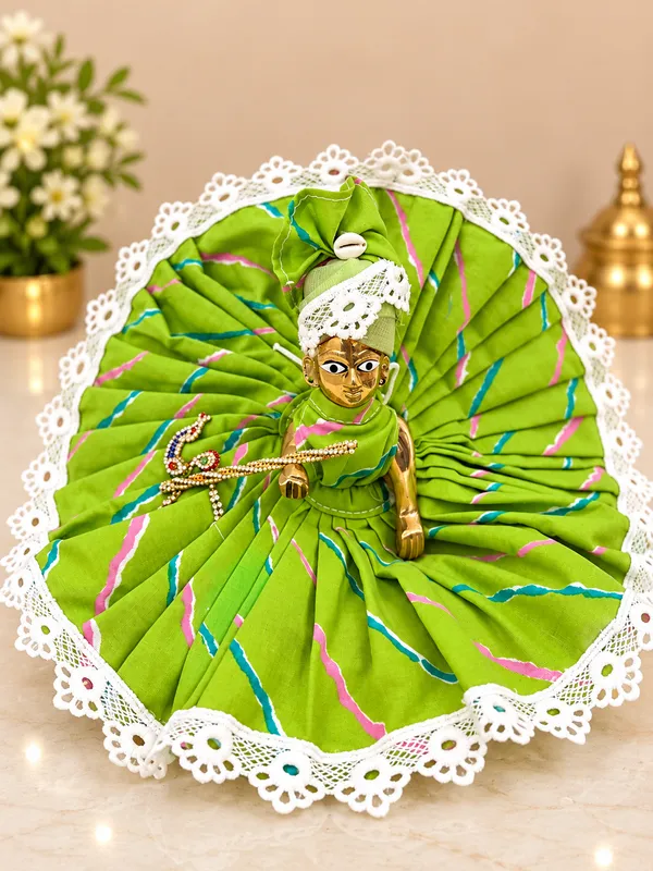 Floral_yellow_and_green_jaipuri_leheriya_poshak_for_your_madhav_pack_of_2