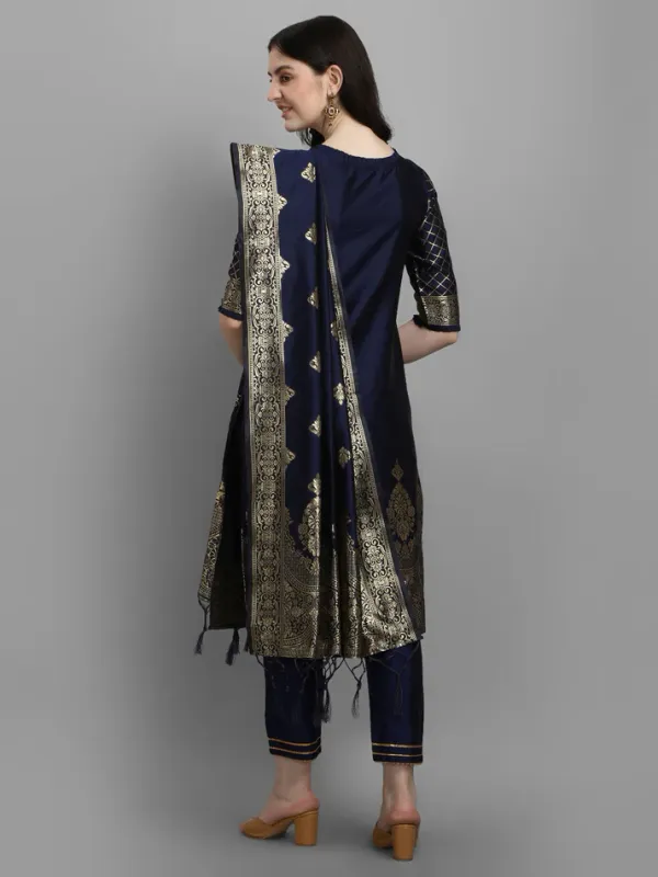 Blue_Cotton_Silk_Kurta_Pant_Set_With_Banarasi_Dupatta_For_Women