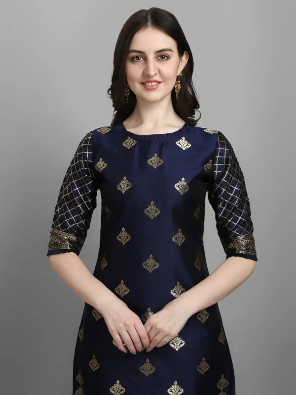 Blue_Cotton_Silk_Kurta_Pant_Set_With_Banarasi_Dupatta_For_Women