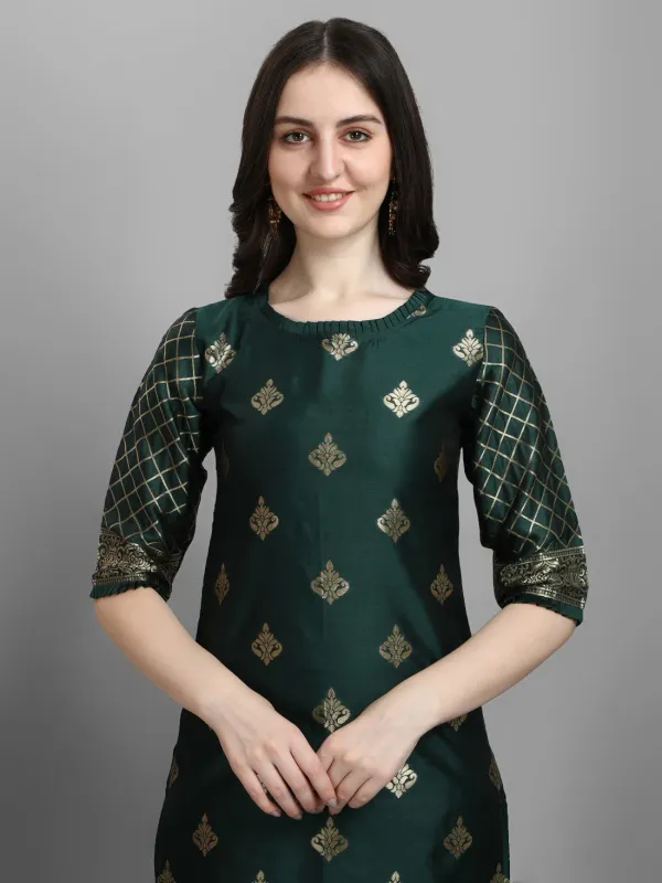 Green_Cotton_Silk_Kurta_Pant_Set_With_Banarasi_Silk_Dupatta_For_Women