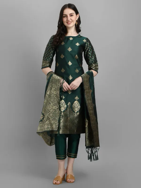 Green_Cotton_Silk_Kurta_Pant_Set_With_Banarasi_Silk_Dupatta_For_Women