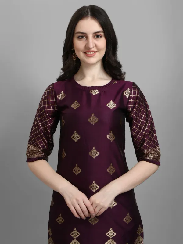 Purple_Cotton_Silk_Kurta_Pant_Set_With_Banarasi_Silk_Dupatta_For_Women