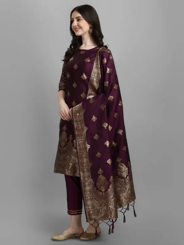 Purple_Cotton_Silk_Kurta_Pant_Set_With_Banarasi_Silk_Dupatta_For_Women