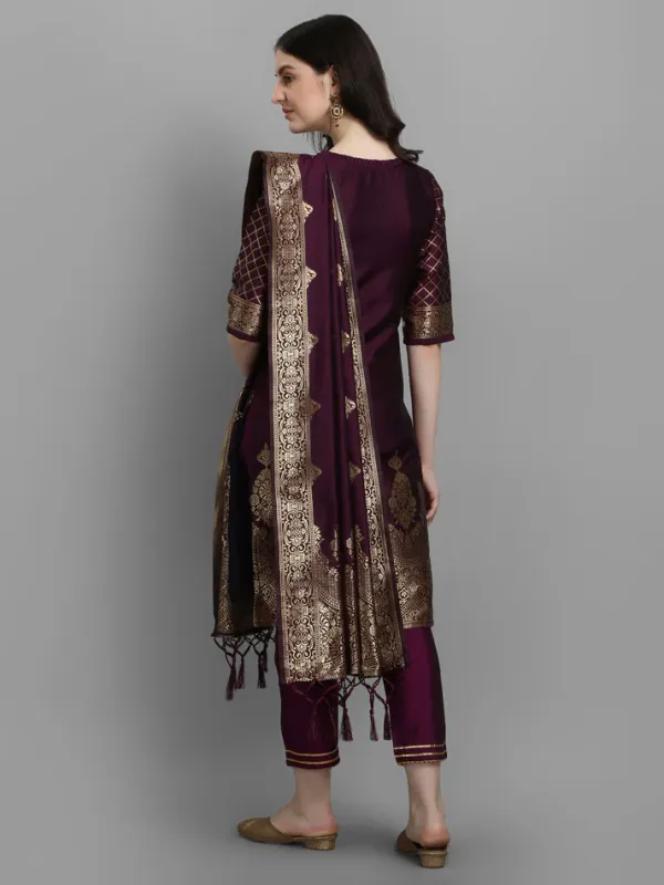Purple_Cotton_Silk_Kurta_Pant_Set_With_Banarasi_Silk_Dupatta_For_Women