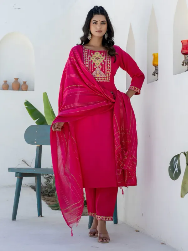 Pink_Cotton_Straight_Kurta_Pant_Set_With_Chanderi_Dupatta_For_Women