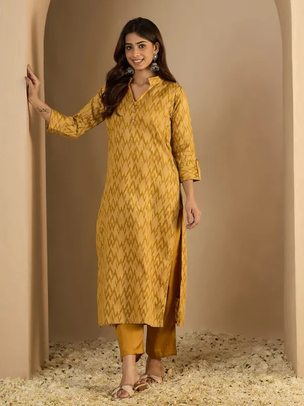 Mustard_Silk_Kurta_Pant_Set_For_Women