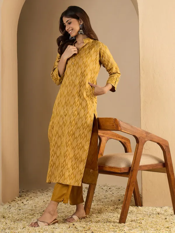 Mustard_Silk_Kurta_Pant_Set_For_Women