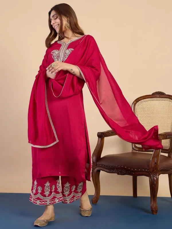 Pink_Viscose_Silk_Embroidered_Kurta_Pant_Set_With_Silk_Dupatta_For_Women