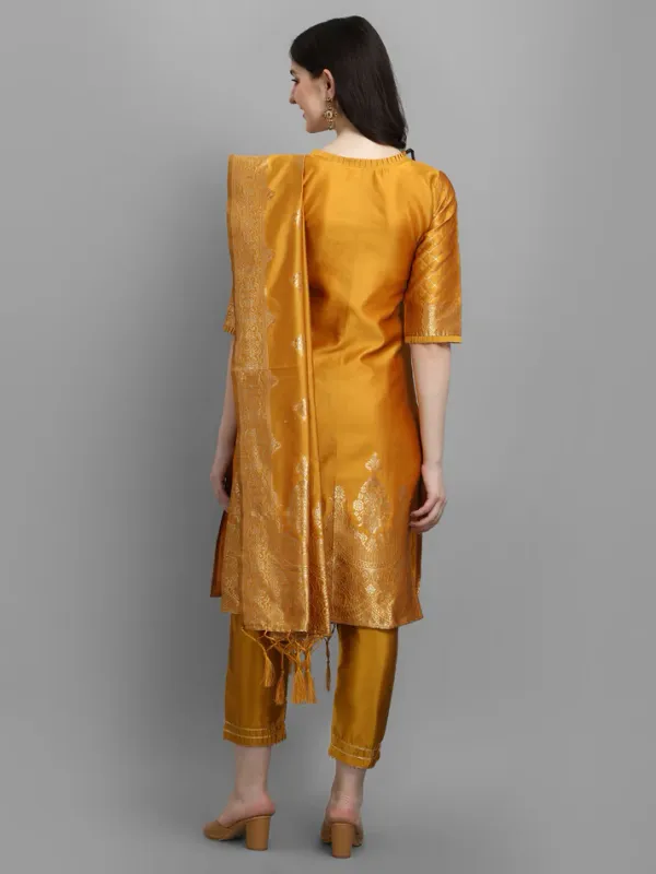 Mustard_Cotton_Silk_Kurta_Pant_Set_With_Banarasi_Dupatta_For_Women