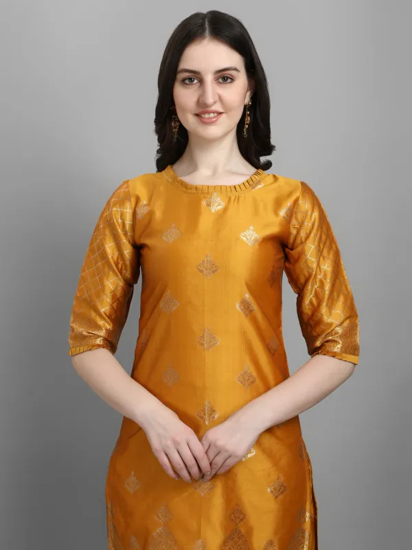 Mustard_Cotton_Silk_Kurta_Pant_Set_With_Banarasi_Dupatta_For_Women