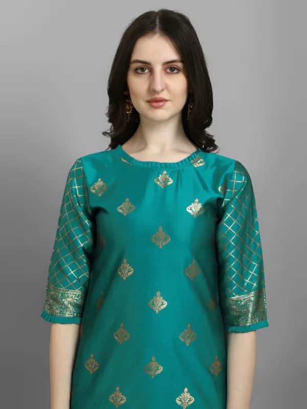 Blue_Cotton_Silk_Kurta_Pant_Set_With_Banarasi_Silk_Dupatta_For_Women