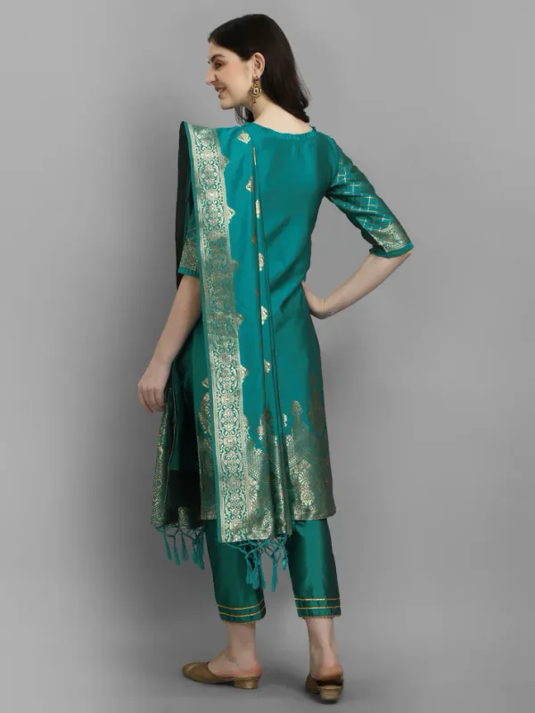 Blue_Cotton_Silk_Kurta_Pant_Set_With_Banarasi_Silk_Dupatta_For_Women