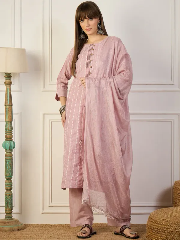Light_Pink_Cotton_Printed_Kurta_Pant_Set_With_Kota_Doriya_Dupatta_For_Women