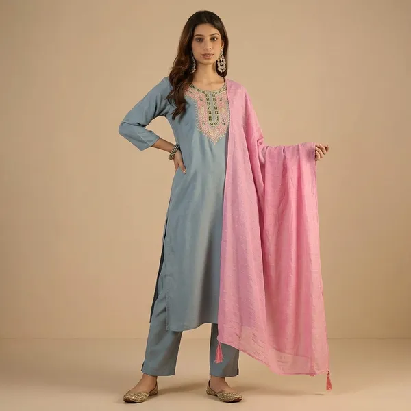 Grey_And_Pink_Viscose_Silk_Straight_Embroidered_Kurta_Pant_Set_With_Chanderi_Dupatta_For_Women