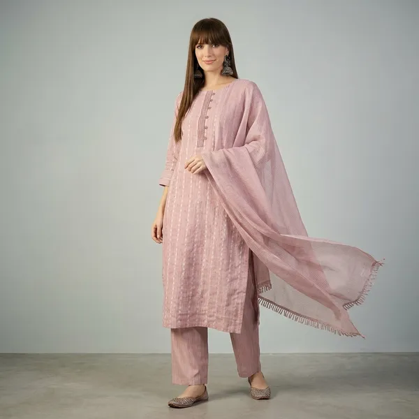 Light_Pink_Cotton_Printed_Kurta_Pant_Set_With_Kota_Doriya_Dupatta_For_Women