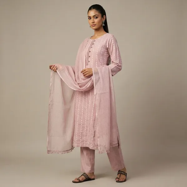 Light_Pink_Cotton_Printed_Kurta_Pant_Set_With_Kota_Doriya_Dupatta_For_Women