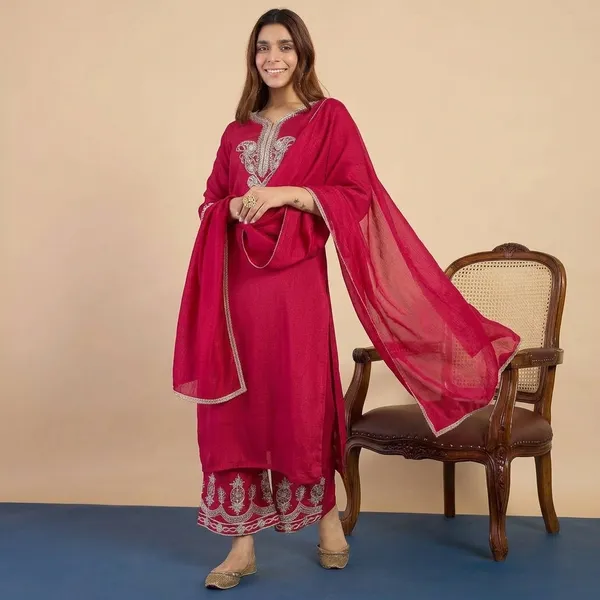 Pink_Viscose_Silk_Embroidered_Kurta_Pant_Set_With_Silk_Dupatta_For_Women