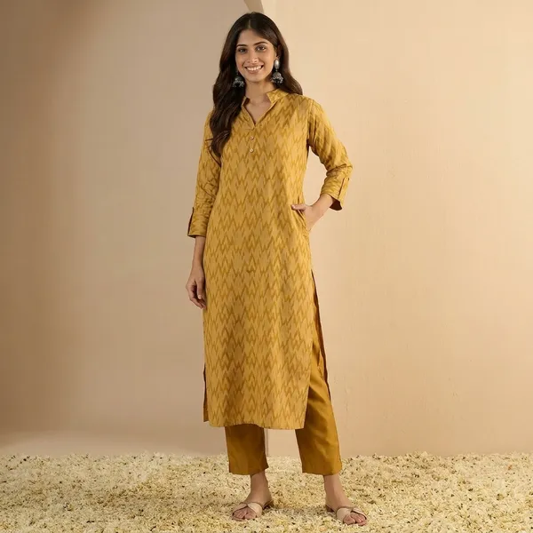 Mustard_Silk_Kurta_Pant_Set_For_Women