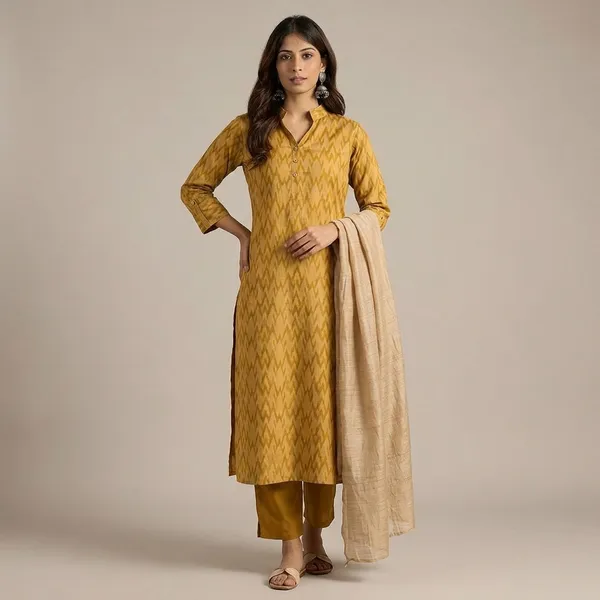 Mustard_Silk_Kurta_Pant_Set_For_Women