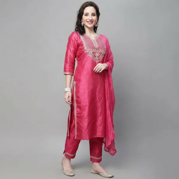 Pink_Silk_Nyra_Cut_Kurta_Trouser_Set_With_Dupatta_For_Women