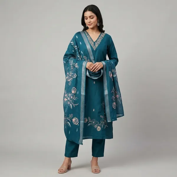 Blue_Silk_Embroidered_Kurta_Pant_Set_With_Dupatta_For_Women